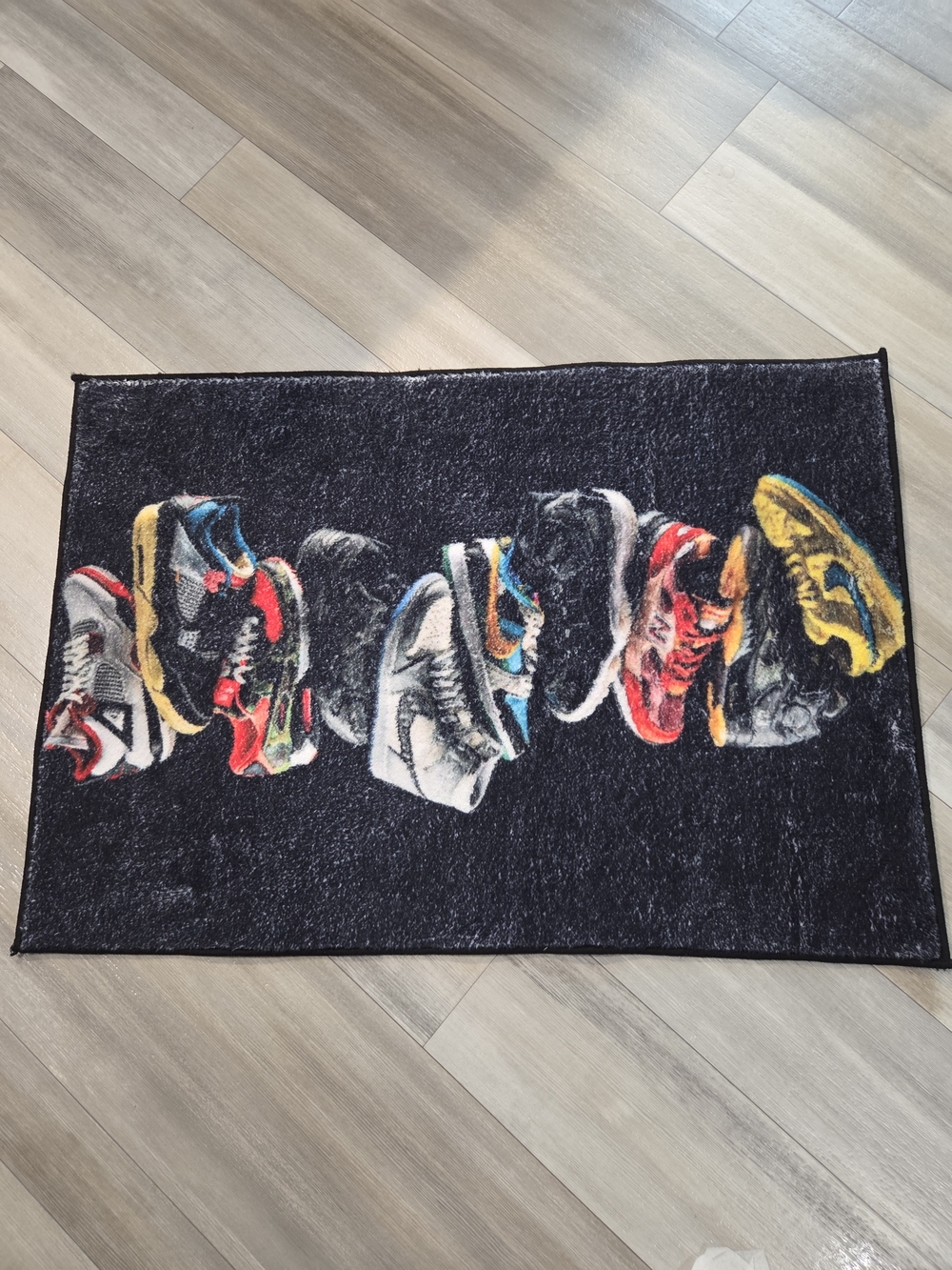 New Bape Black Rug with Multicolor Sneaker Graphic